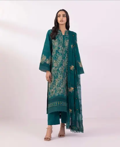 Lawn SV 501 embroidered 3 pc Dupatta saffon fabric